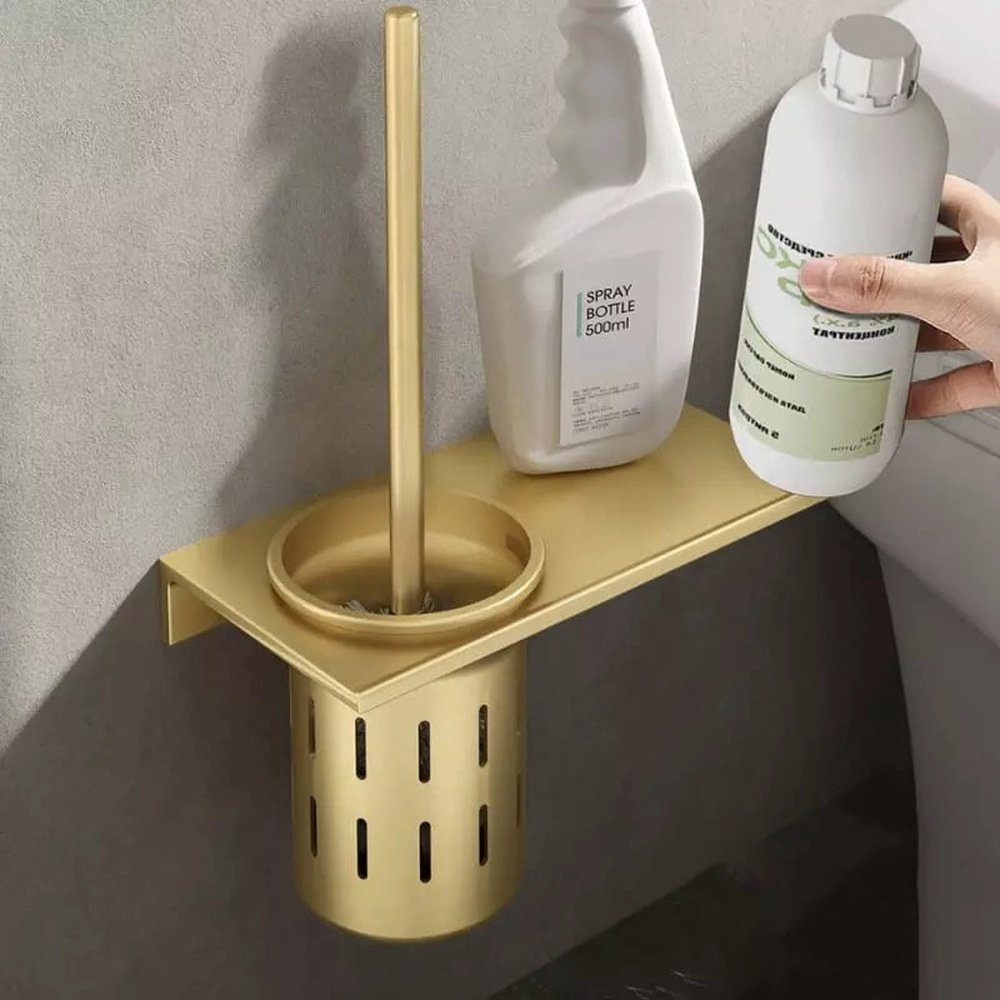 Escova Sanitária para Banheiro com Suporte Alumínio Dourado Coralar